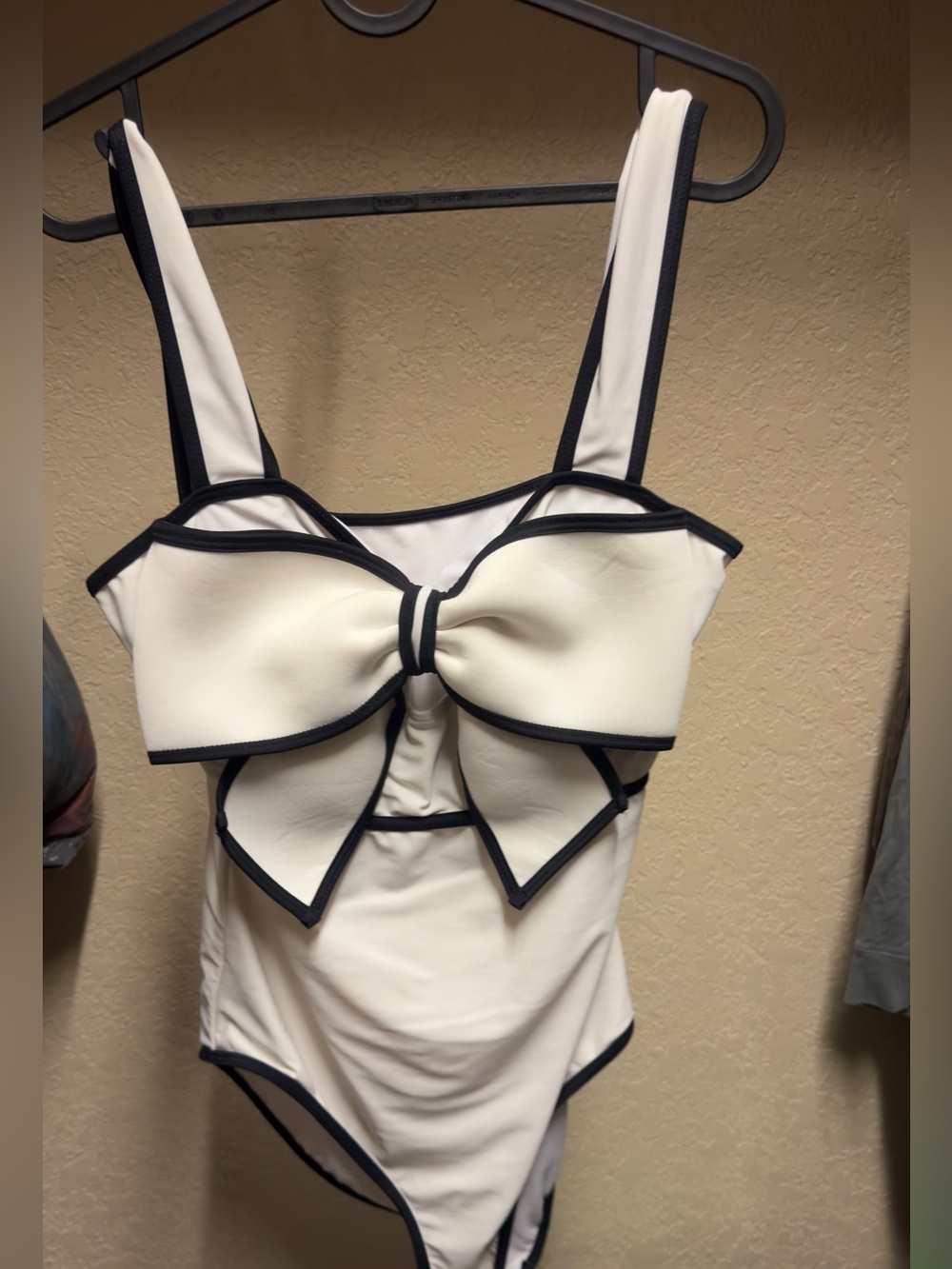 White Bow One-Piece Swimsuit with Black Trim XL